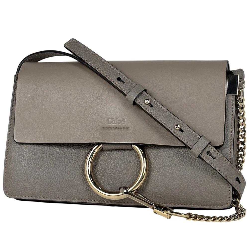 Chloe Faye Shoulder Bag Leather Greige Gray